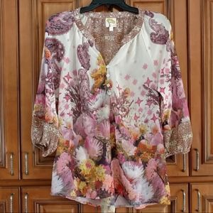 Anthropologie Fig & Flower floral paisley boho top size small